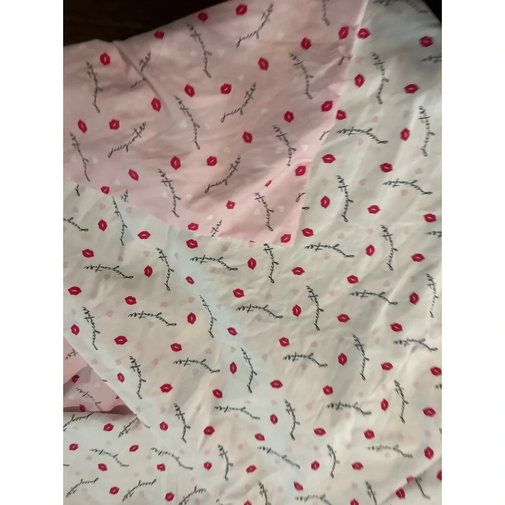 Juicy Couture White Lips Heart Script Logo Sheet & pillowcase Bedding Y2K Glam